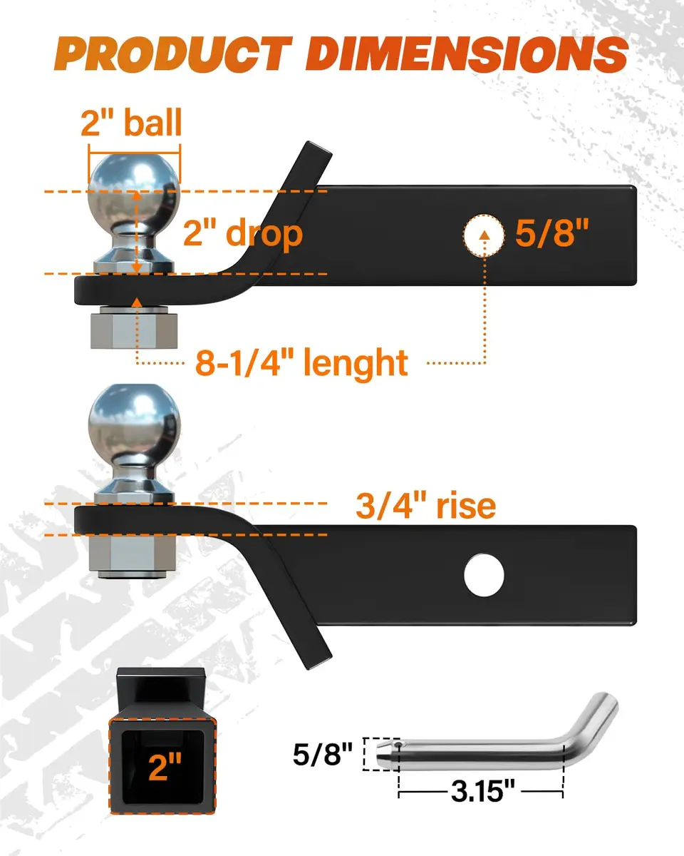 DEEAGLE 2 Inch Trailer Ball Hitch with Pin, 7500lbs GTW | Fits 2" Receivers - view 2