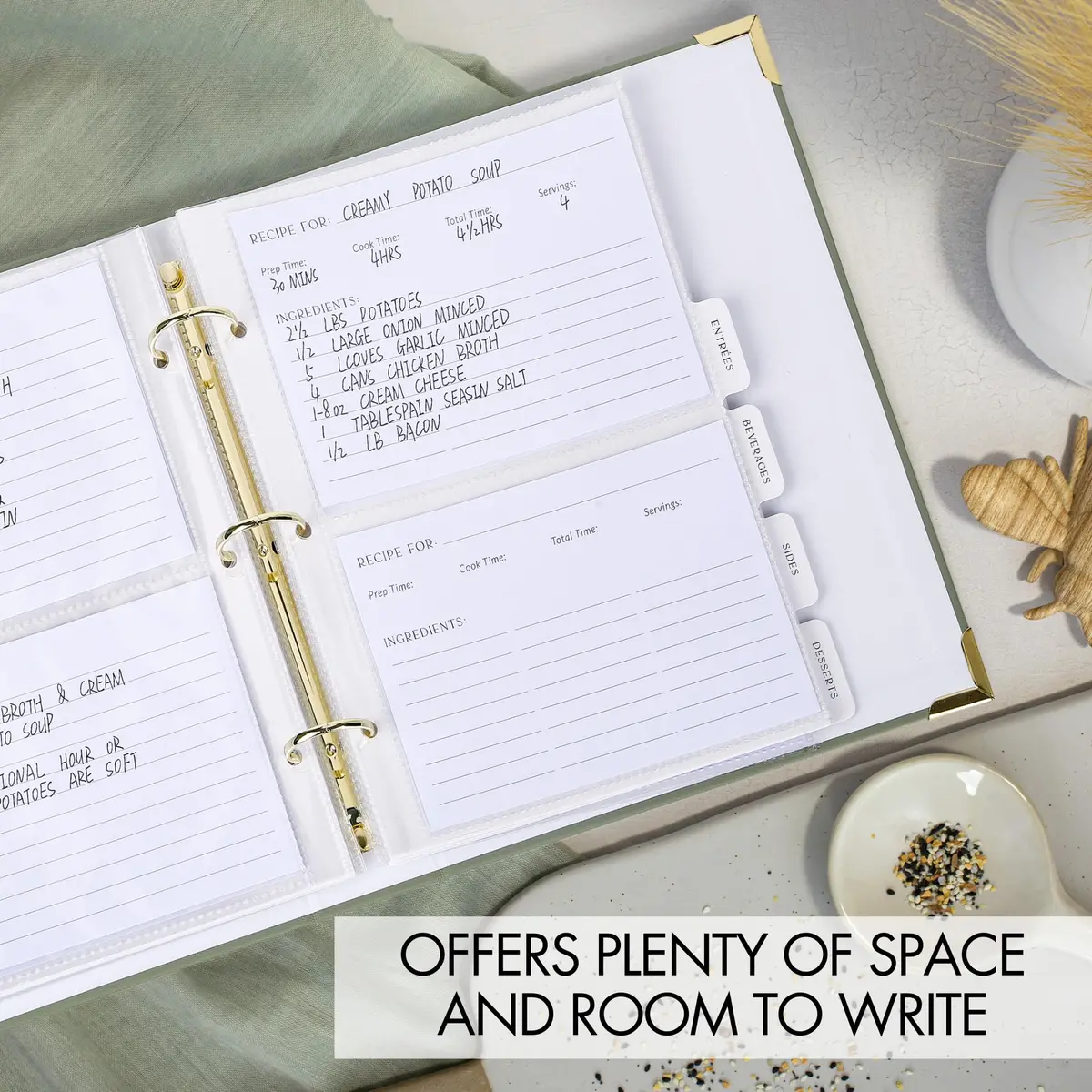 ZICOTO Recipe Binder with Waterproof Cloth Cover & Plastic Sleeves | Organize Family Recipes in Style - view 6