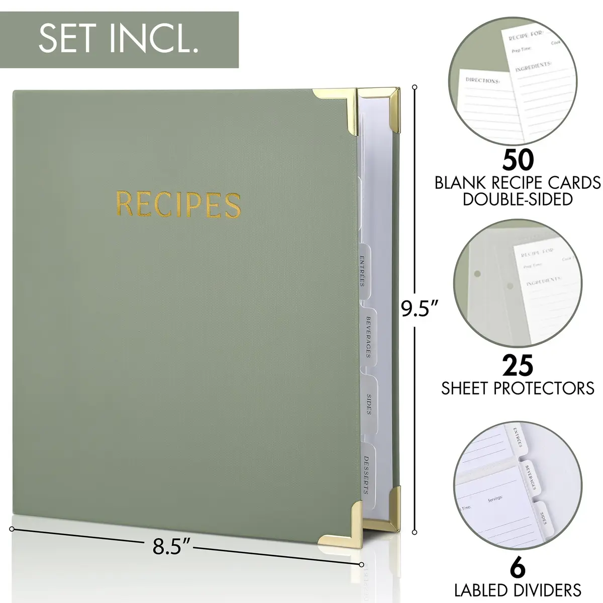 ZICOTO Recipe Binder with Waterproof Cloth Cover & Plastic Sleeves | Organize Family Recipes in Style - view 7