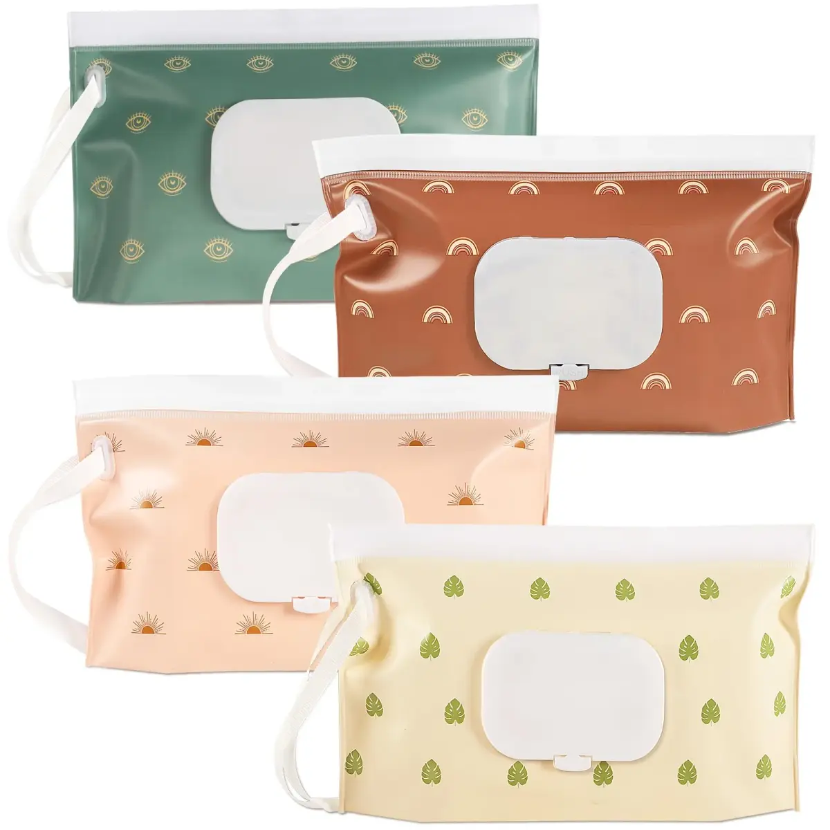 FEBSNOW Baby Wipe Dispenser 4 Pack | Portable Refillable Wet Wipe Holder with Nylon Loop - main product image