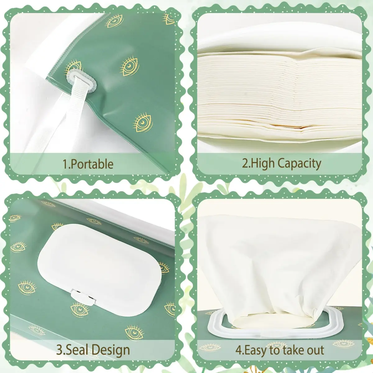 FEBSNOW Baby Wipe Dispenser 4 Pack | Portable Refillable Wet Wipe Holder with Nylon Loop - view 3