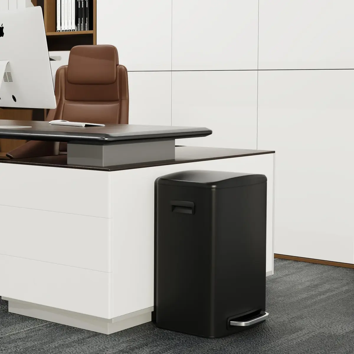 Dolonm 13 Gallon Foot Pedal Trash Can with Soft Close Lid | Stainless Steel Rectangular Waste Bin for Kitchen & Office - view 6