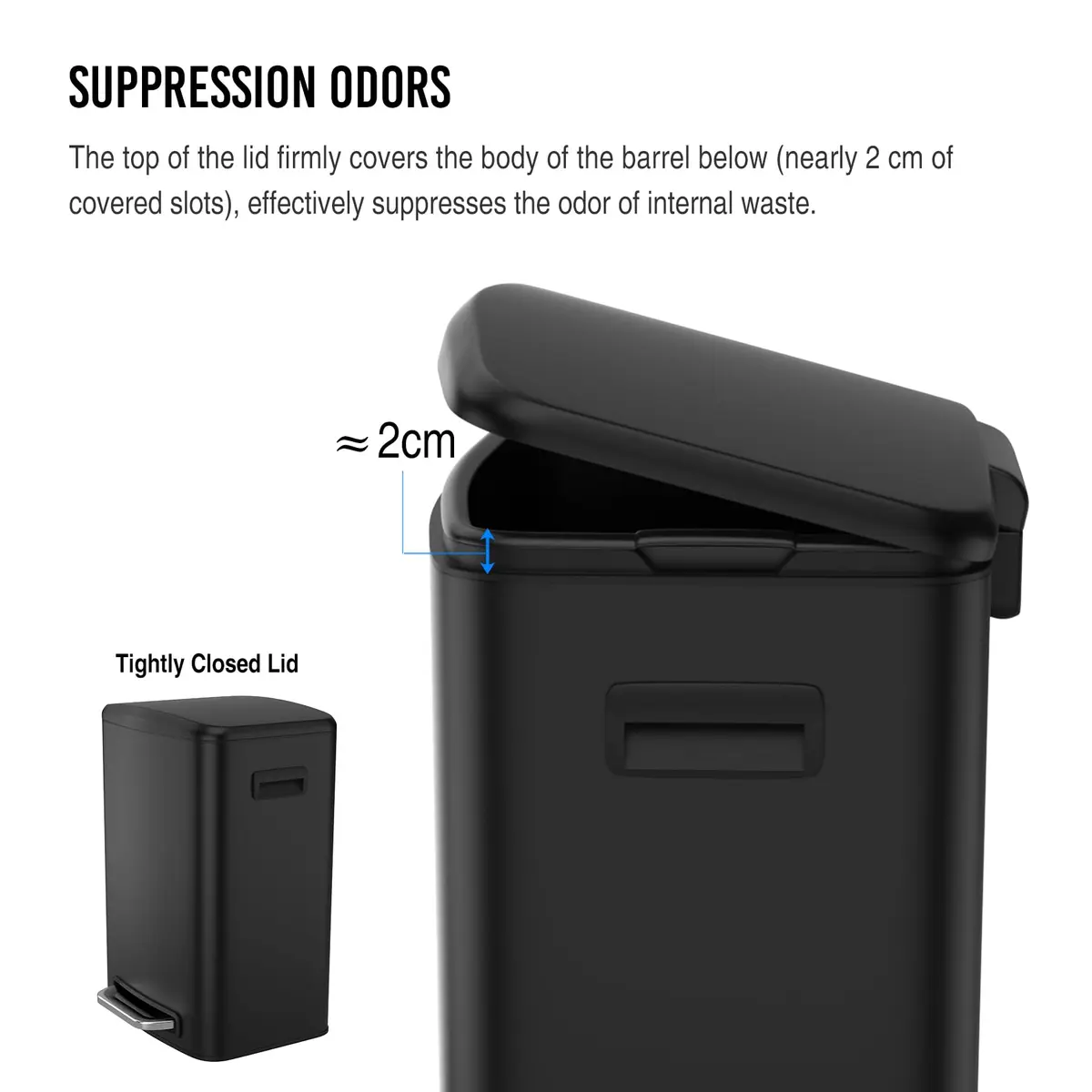 Dolonm 13 Gallon Foot Pedal Trash Can with Soft Close Lid | Stainless Steel Rectangular Waste Bin for Kitchen & Office - view 3