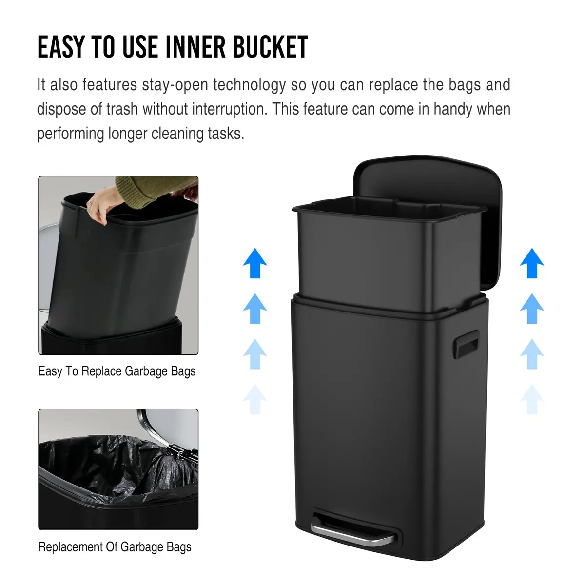 Dolonm 13 Gallon Foot Pedal Trash Can with Soft Close Lid | Stainless Steel Rectangular Waste Bin for Kitchen & Office - view 4
