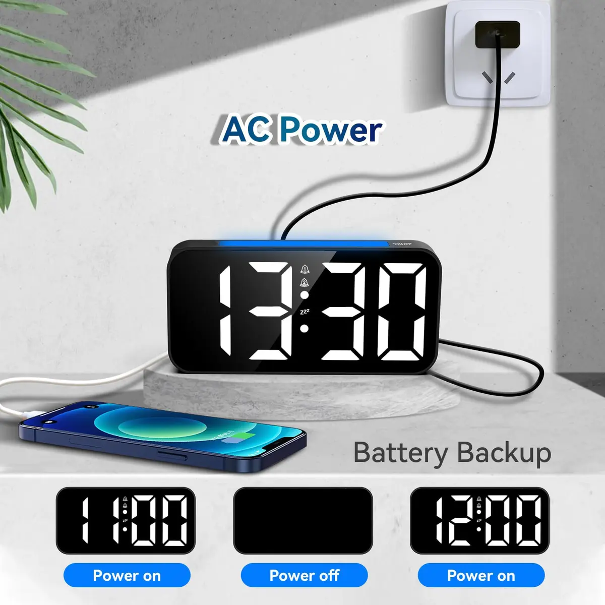 Topski Loud Alarm Clock for Bedrooms 7in Digital Display Night Light Snooze Heavy Sleepers - view 5