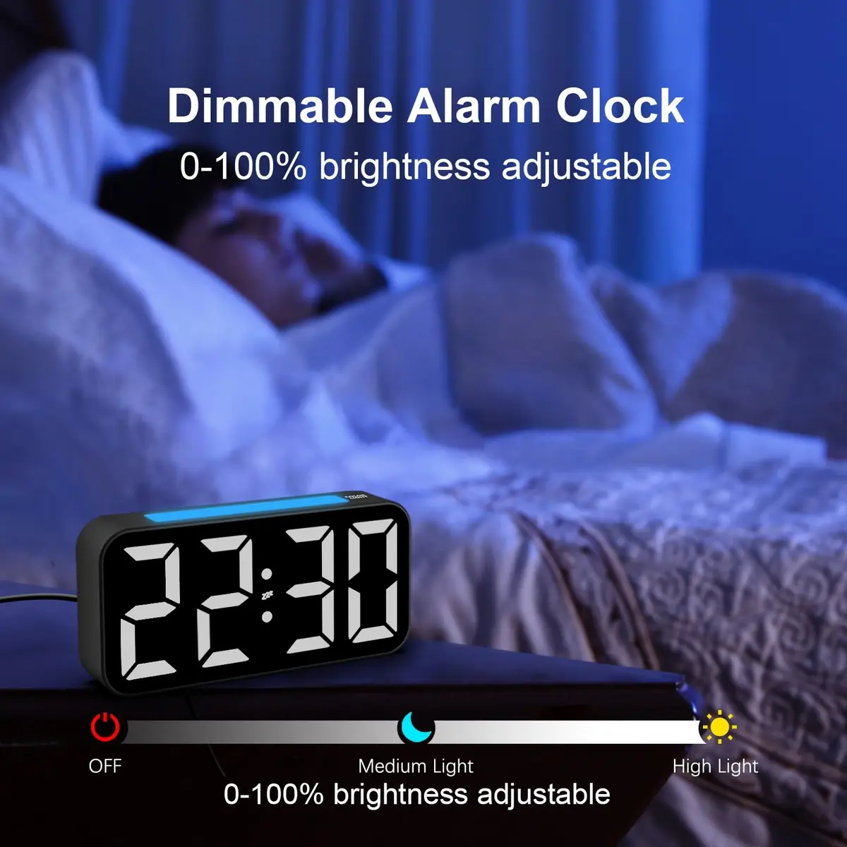 Topski Loud Alarm Clock for Bedrooms 7in Digital Display Night Light Snooze Heavy Sleepers - view 3