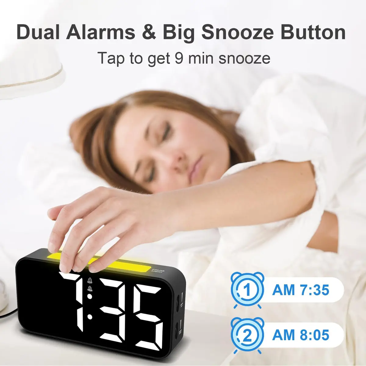 Topski Loud Alarm Clock for Bedrooms 7in Digital Display Night Light Snooze Heavy Sleepers - view 4