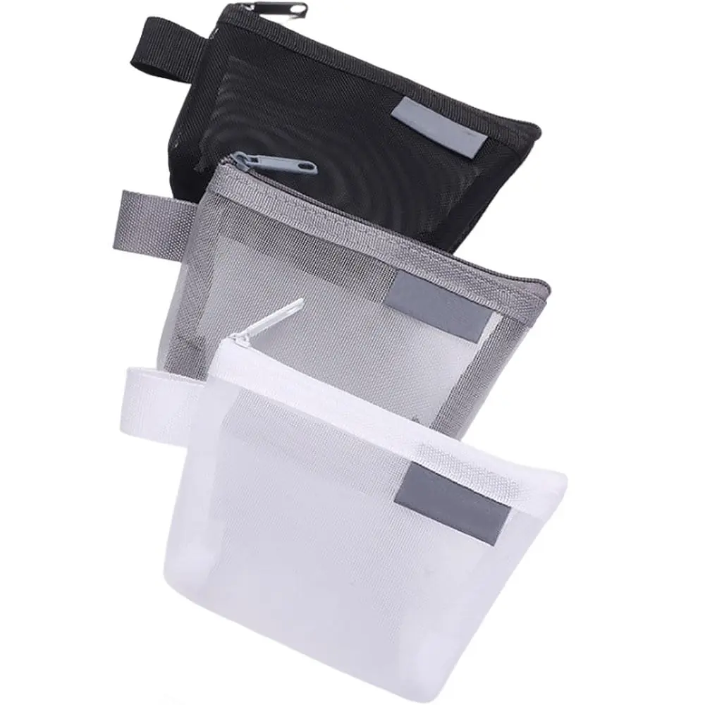 Finyoffiy 3-Pack Portable Square Mesh Storage Bags | Zippered Cosmetic & Coin Pouch, 4.72 x 1.18 x 3.14 inches - main product image