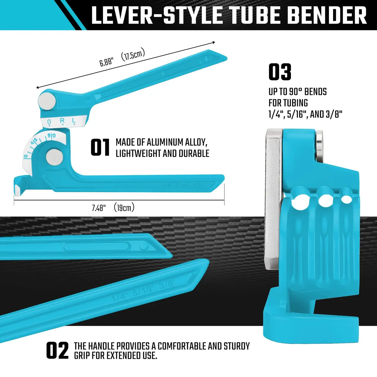 DURATECH 90 Degree Tubing Bender | Aluminum Pipe & Brake Line Tool for Copper, Brass, Steel | Blue - view 2