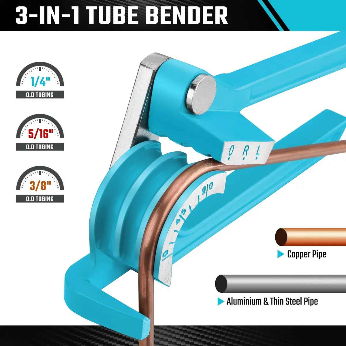 DURATECH 90 Degree Tubing Bender | Aluminum Pipe & Brake Line Tool for Copper, Brass, Steel | Blue - view 3