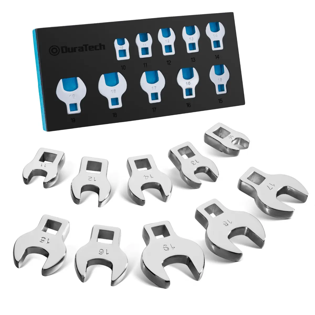 DURATECH 10-Piece 3/8" Drive Crowfoot Wrench Set Metric 10-19mm | CR-V Steel with EVA Organizer - main product image