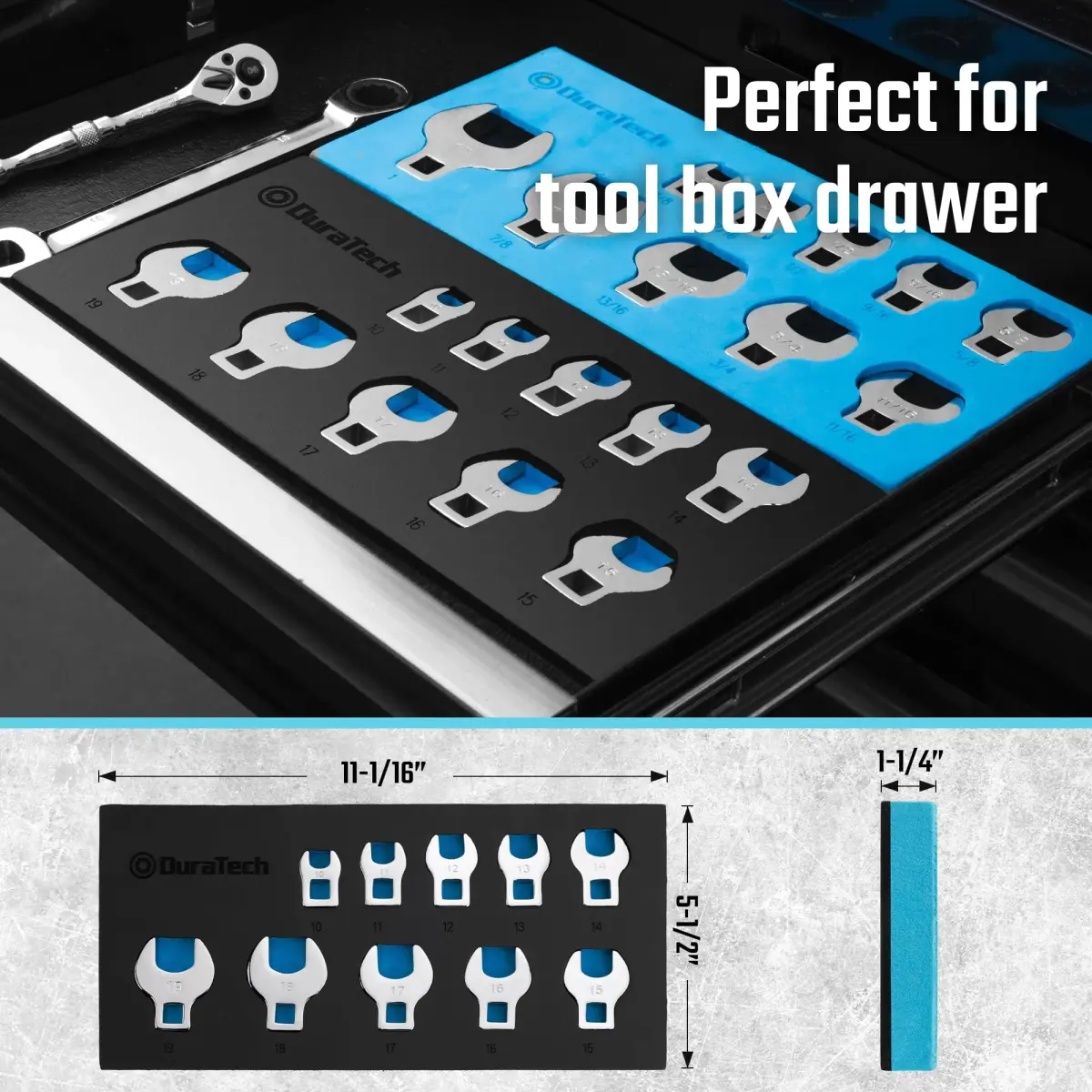DURATECH 10-Piece 3/8" Drive Crowfoot Wrench Set Metric 10-19mm | CR-V Steel with EVA Organizer - view 6