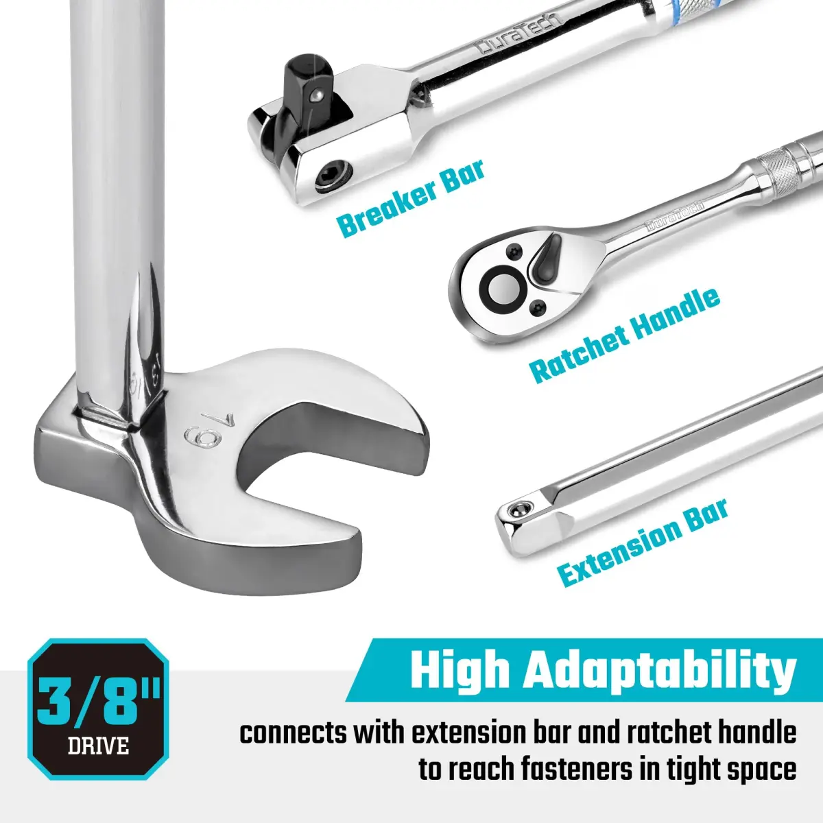 DURATECH 10-Piece 3/8" Drive Crowfoot Wrench Set Metric 10-19mm | CR-V Steel with EVA Organizer - view 4