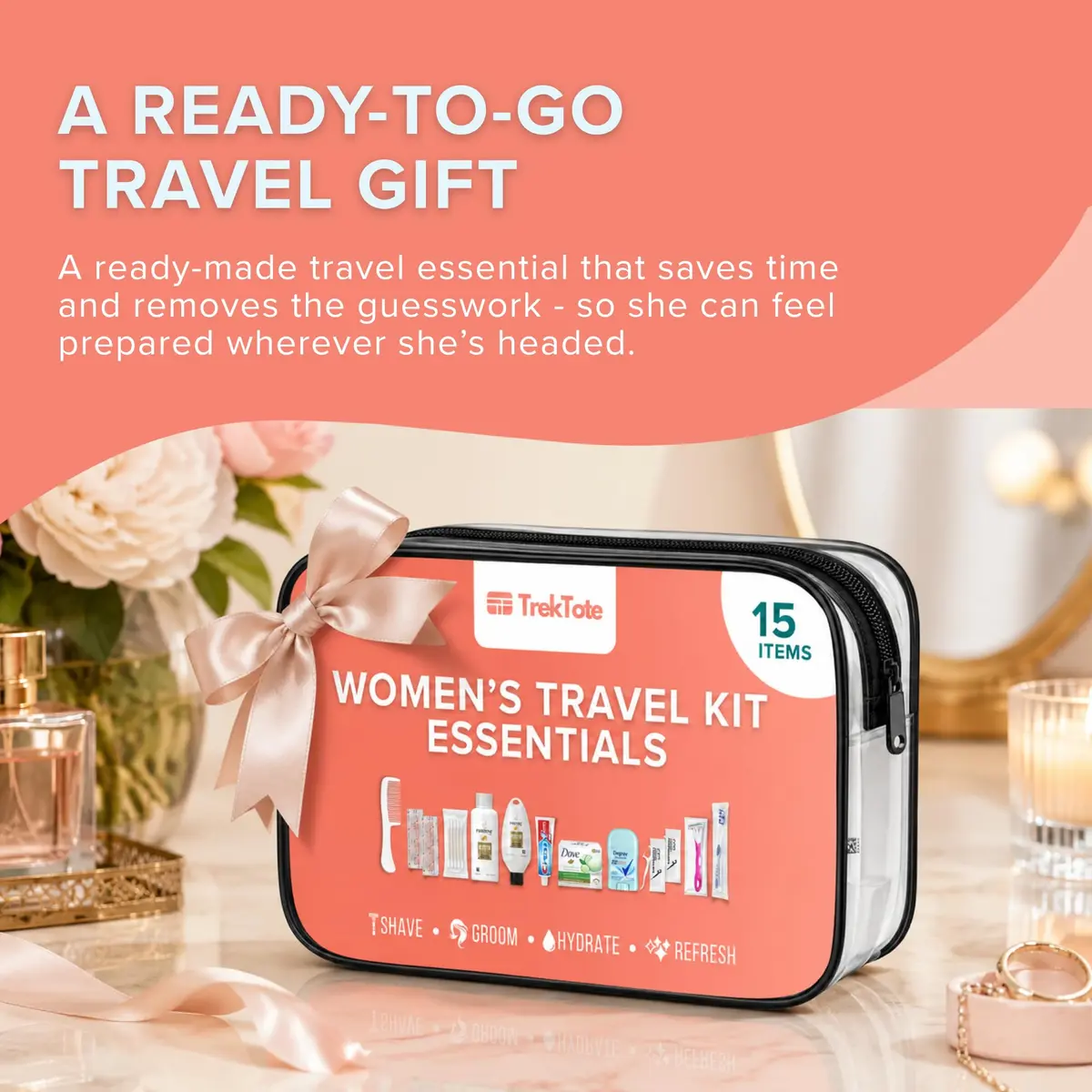 TREKTOTE Travel Essentials Kit for Women – 15 Piece TSA Approved Toiletry Bag & Travel Size Kit - view 8