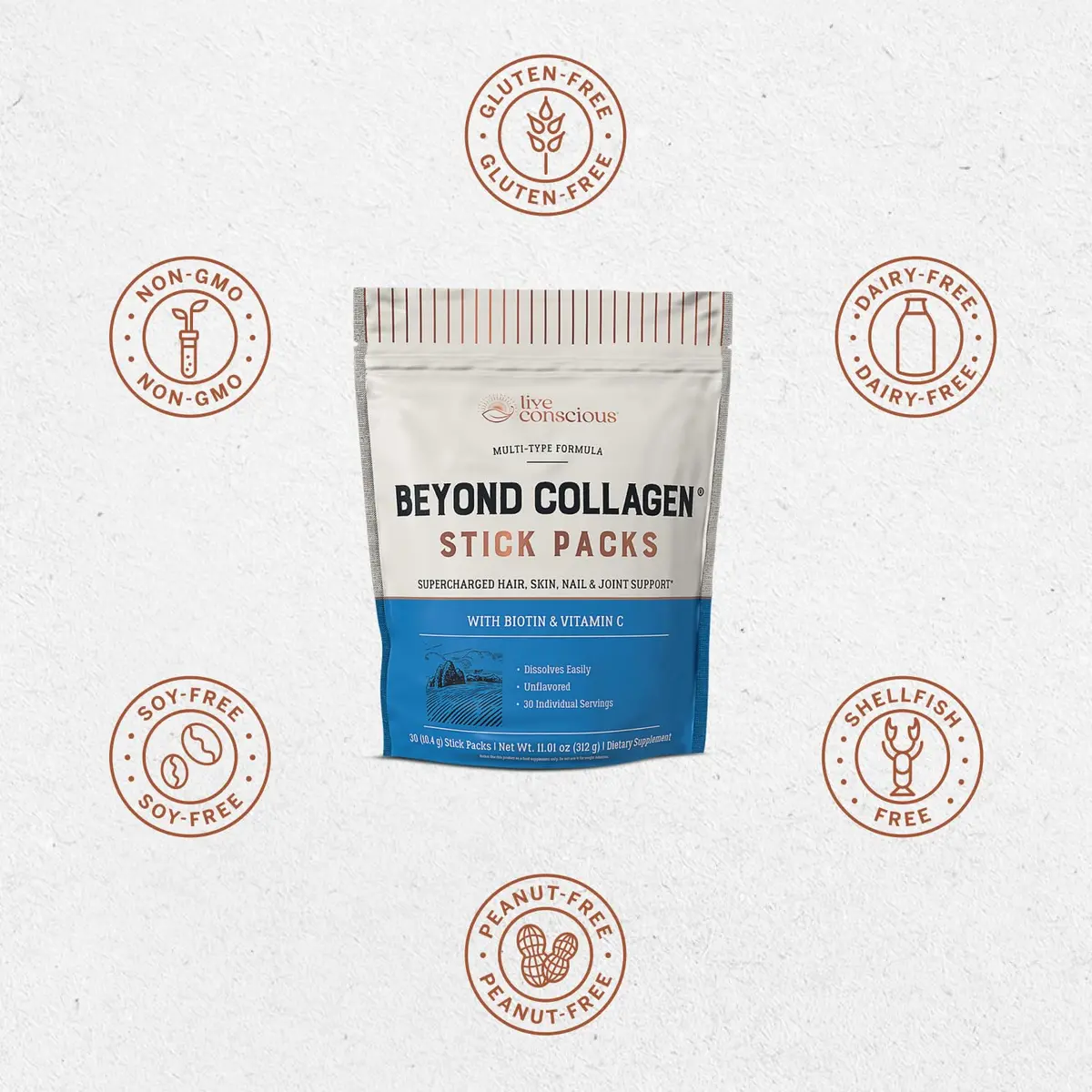 Live Conscious Beyond Collagen Peptides Powder Packets 30 Count | Multi-Type Collagen for Hair, Skin, Nails & Joints - view 6