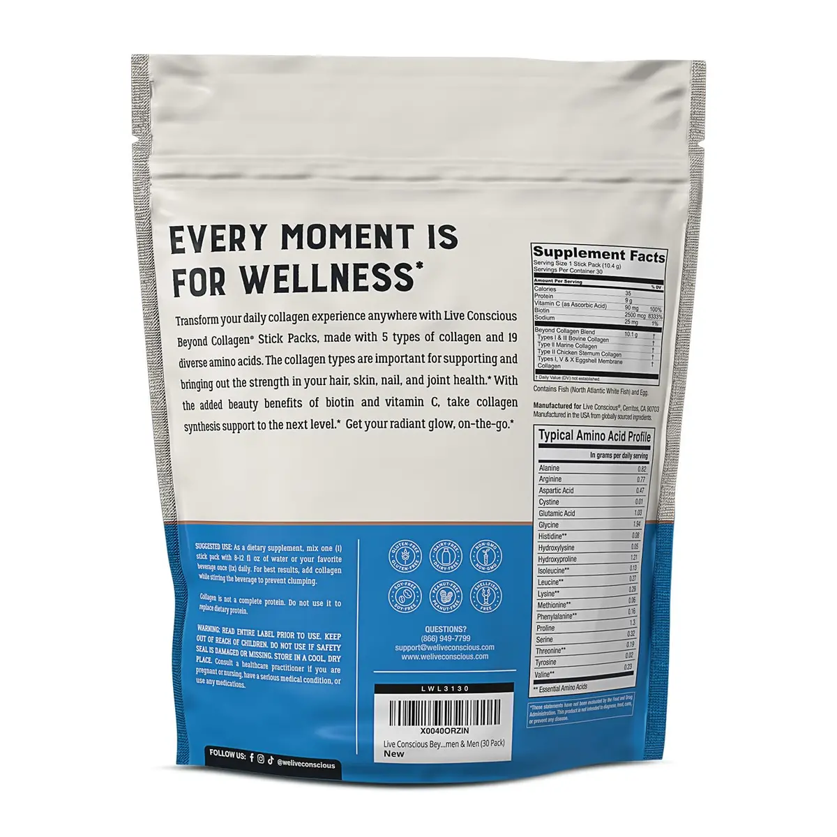 Live Conscious Beyond Collagen Peptides Powder Packets 30 Count | Multi-Type Collagen for Hair, Skin, Nails & Joints - view 7