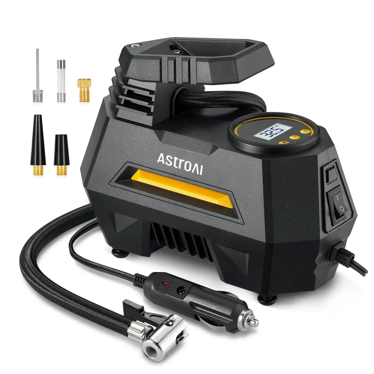 AstroAI AIRUN H1 Tire Inflator Portable Air Compressor 12V DC | Fast Inflation Electric Air Pump with Digital Gauge & LED Light - main product image