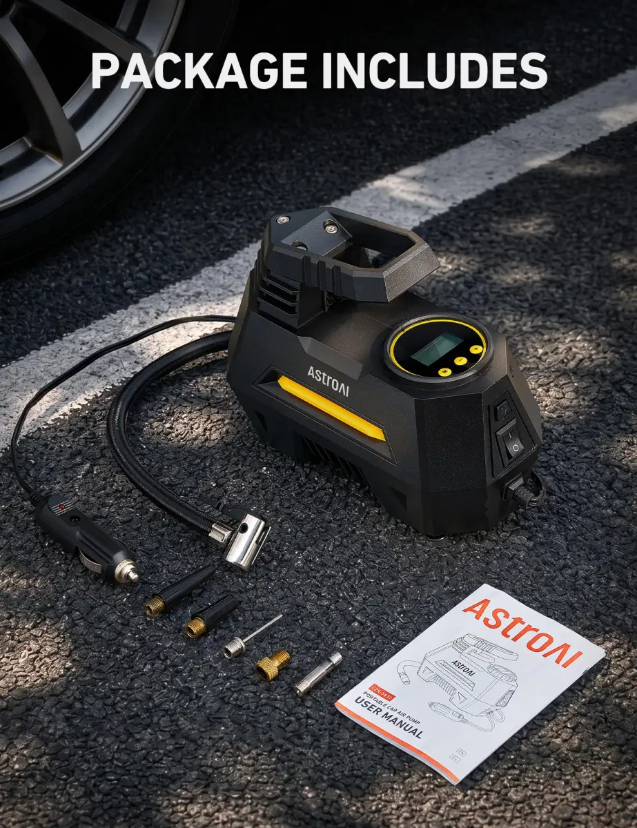 AstroAI AIRUN H1 Tire Inflator Portable Air Compressor 12V DC | Fast Inflation Electric Air Pump with Digital Gauge & LED Light - view 7