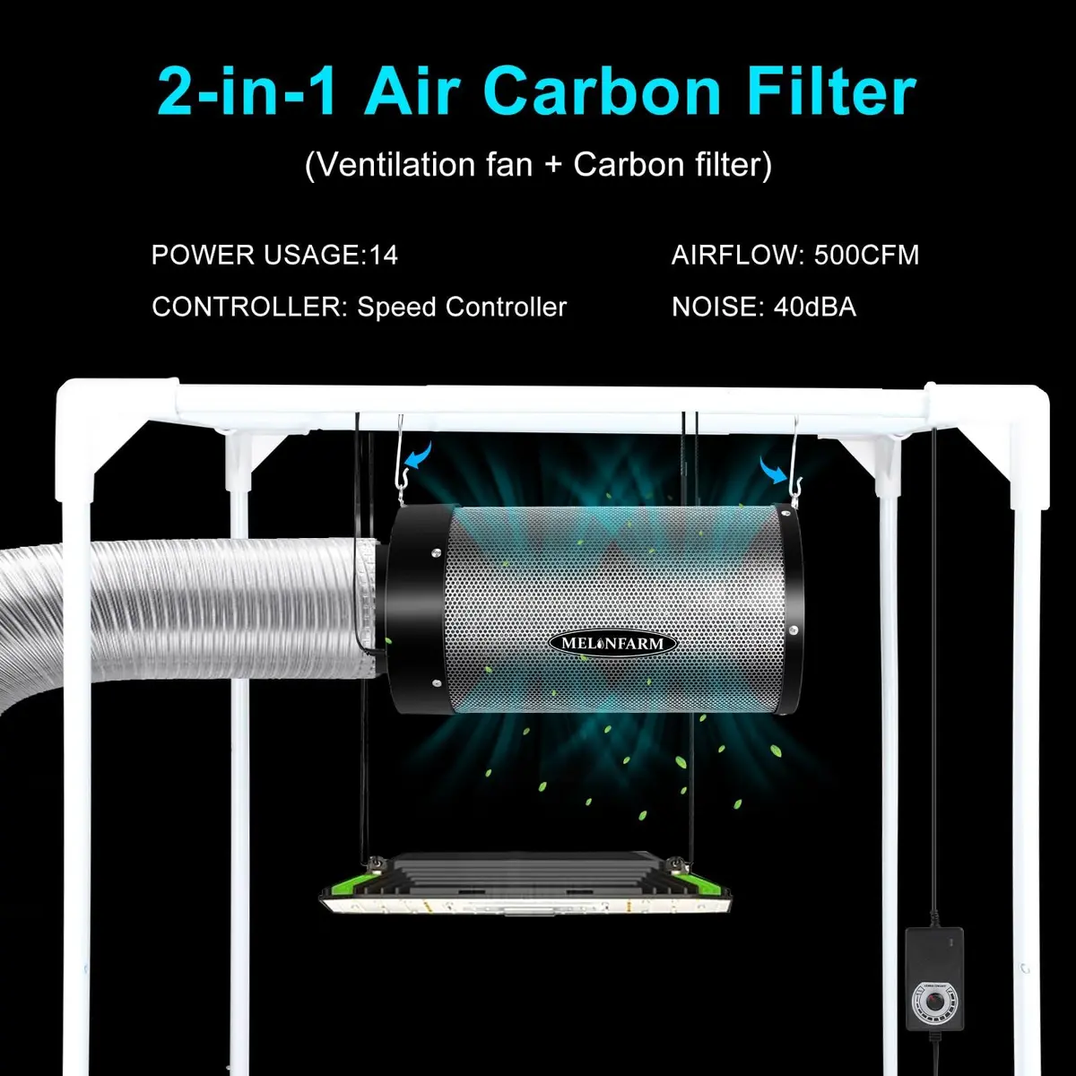MELONFARM Air Filtration Kit 4" | Low Noise Carbon Filter with 12-Speed Controller (4"x12.6") - view 2