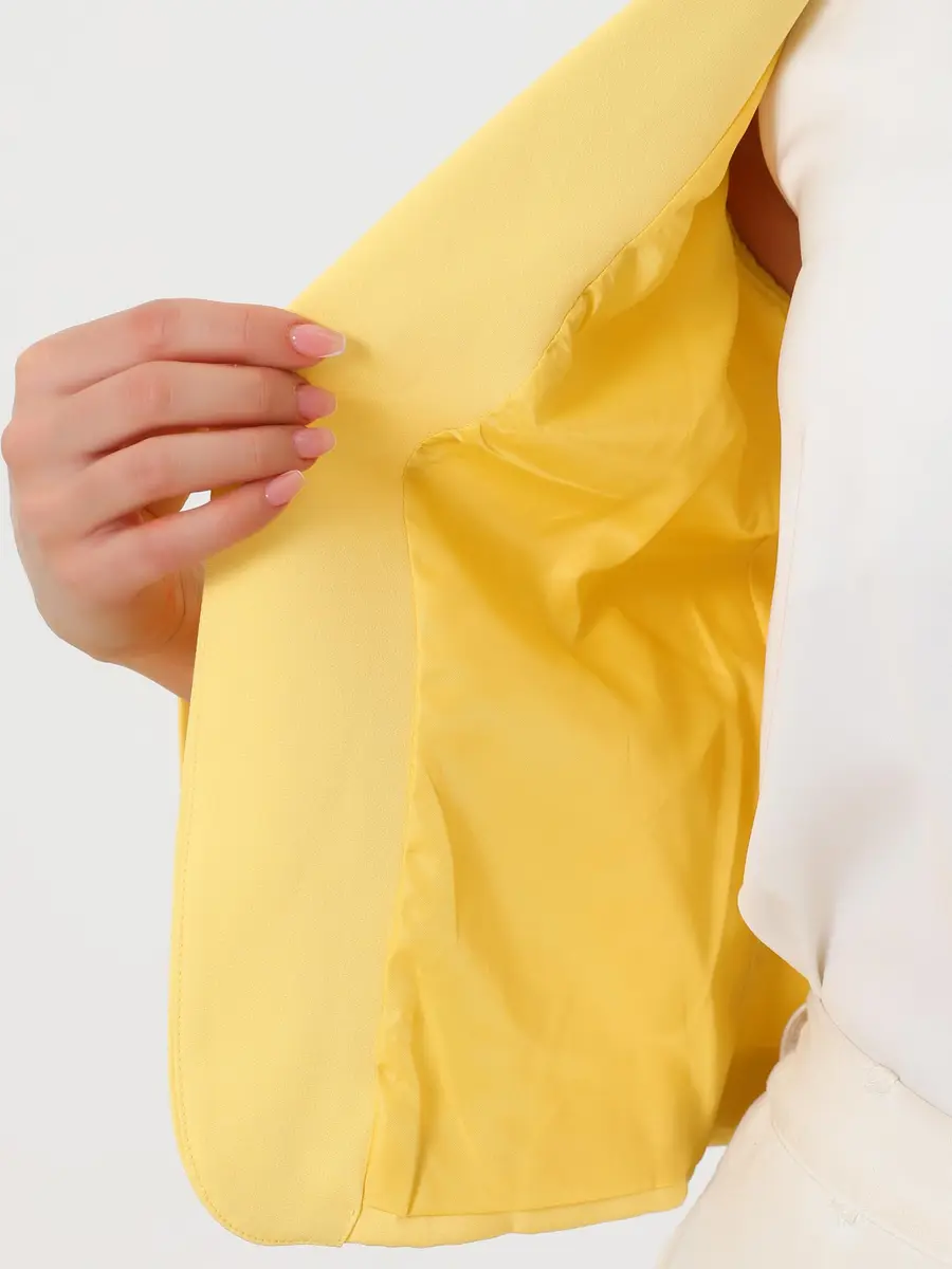 Allegra K Women's Open Front Crop Suit Blazer Medium Yellow-Solid | Lightweight Summer Office Wear - view 5