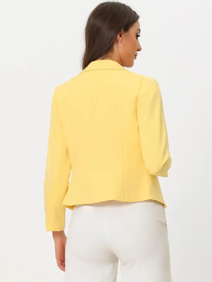 Allegra K Women's Open Front Crop Suit Blazer Medium Yellow-Solid | Lightweight Summer Office Wear - view 4