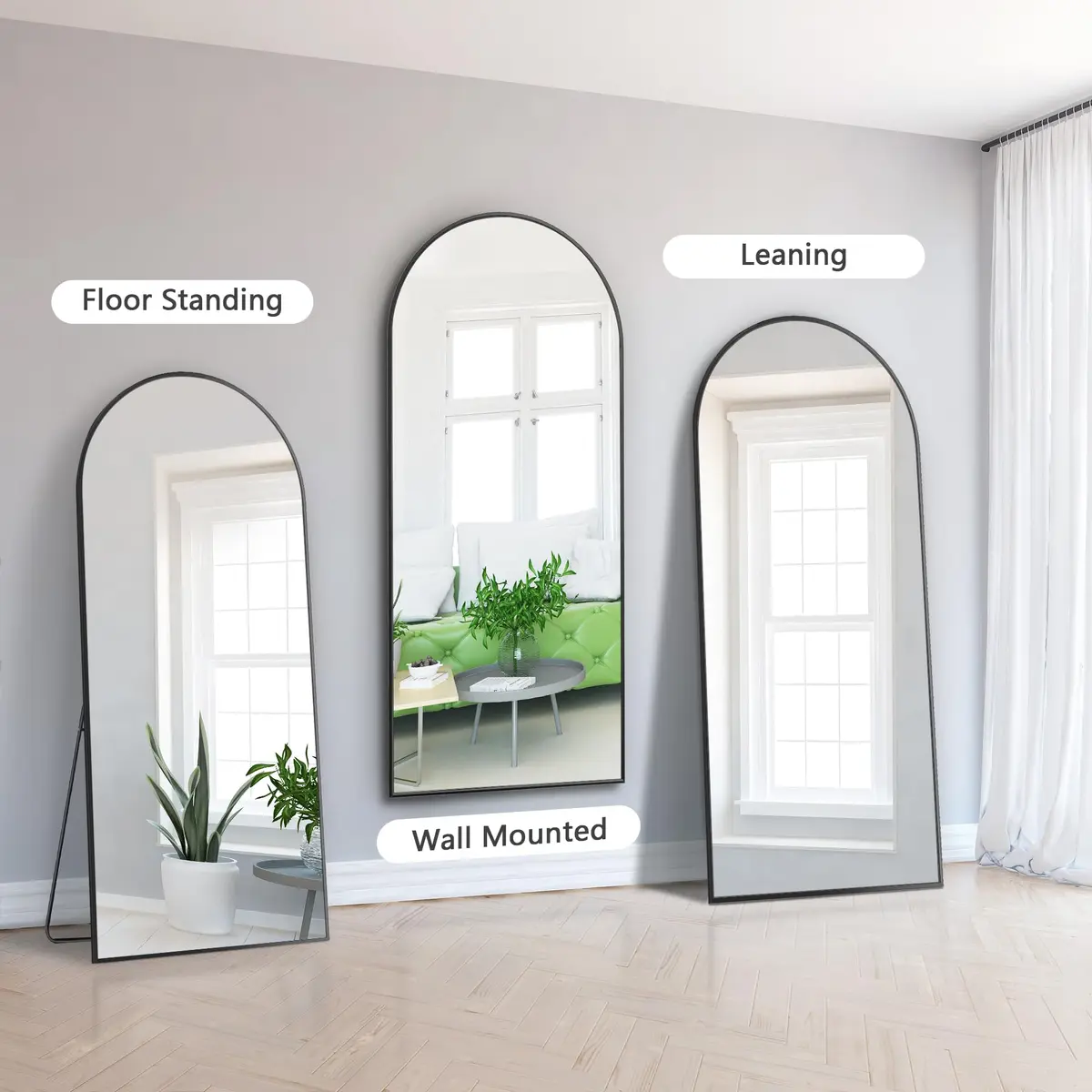Dolonm 64x21 Inch Arch Full Length Mirror | Aluminum Alloy Frame, Large Free-Standing or Wall-Hanging - view 6