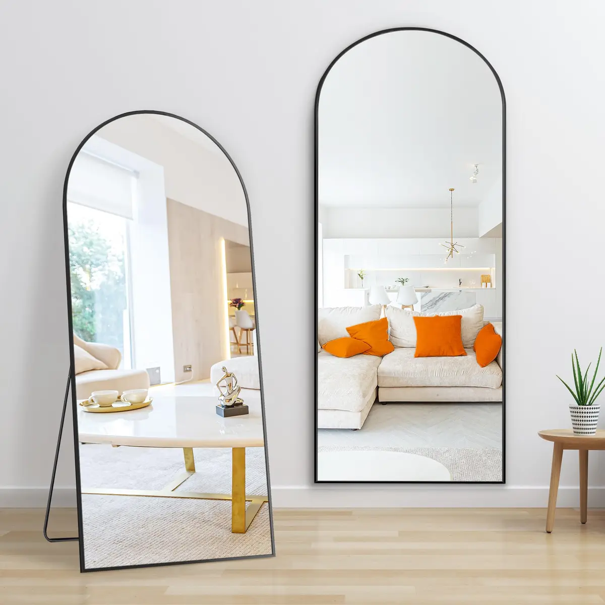 Dolonm 64x21 Inch Arch Full Length Mirror | Aluminum Alloy Frame, Large Free-Standing or Wall-Hanging - view 2