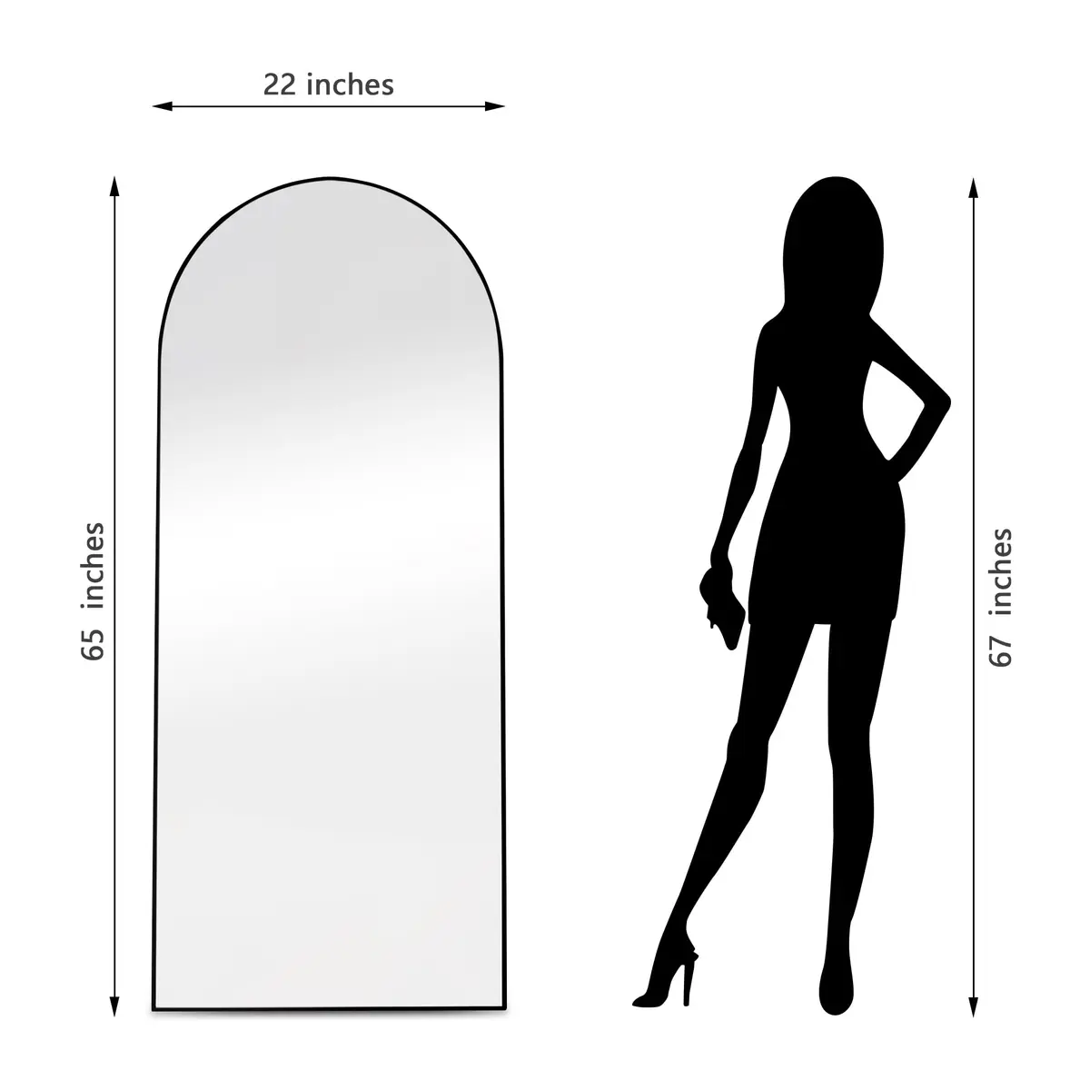 Dolonm 64x21 Inch Arch Full Length Mirror | Aluminum Alloy Frame, Large Free-Standing or Wall-Hanging - view 3