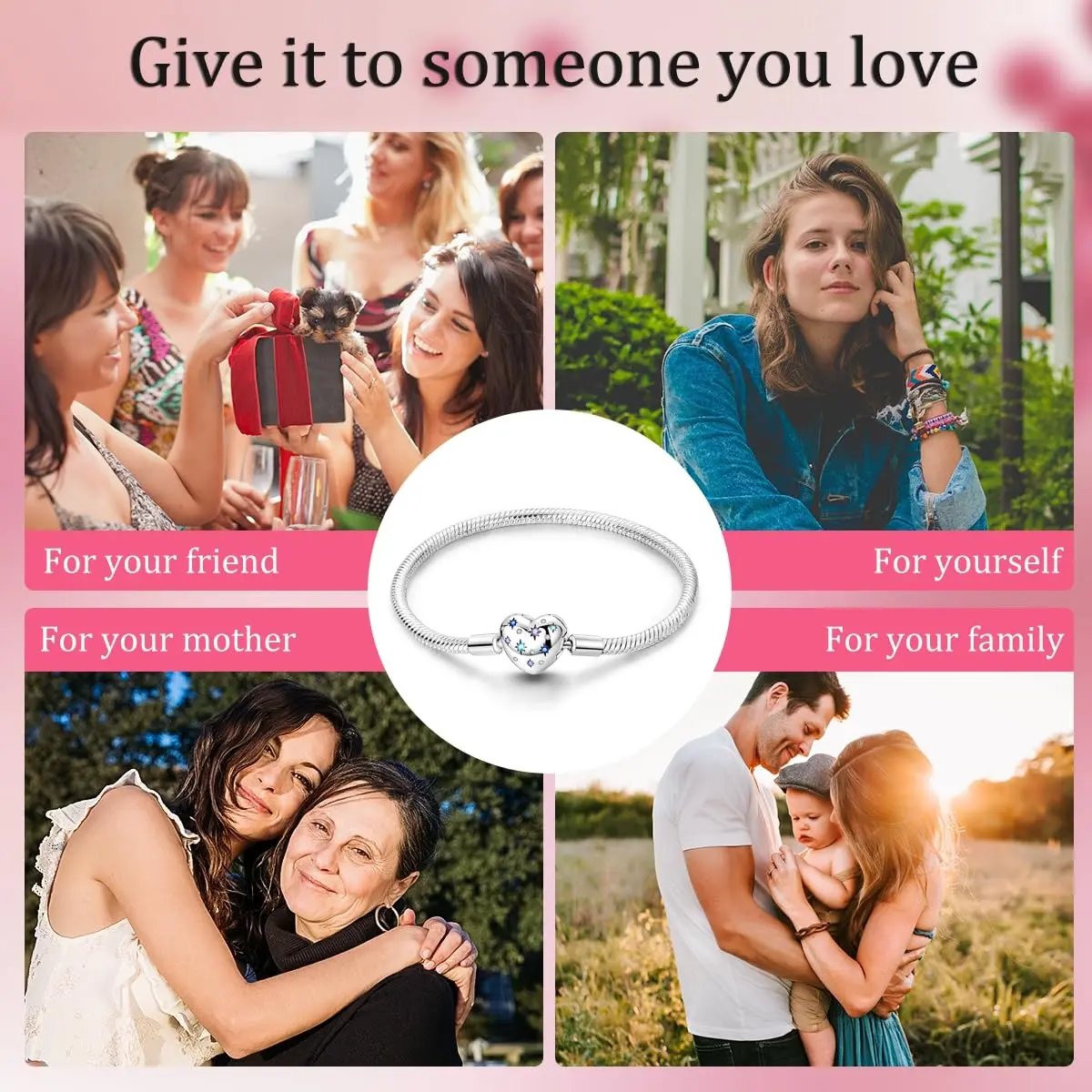 Hapour Charm Bracelet for Women Sterling Silver, Heart Clasp Snake Chain | Travel & Gift - view 7