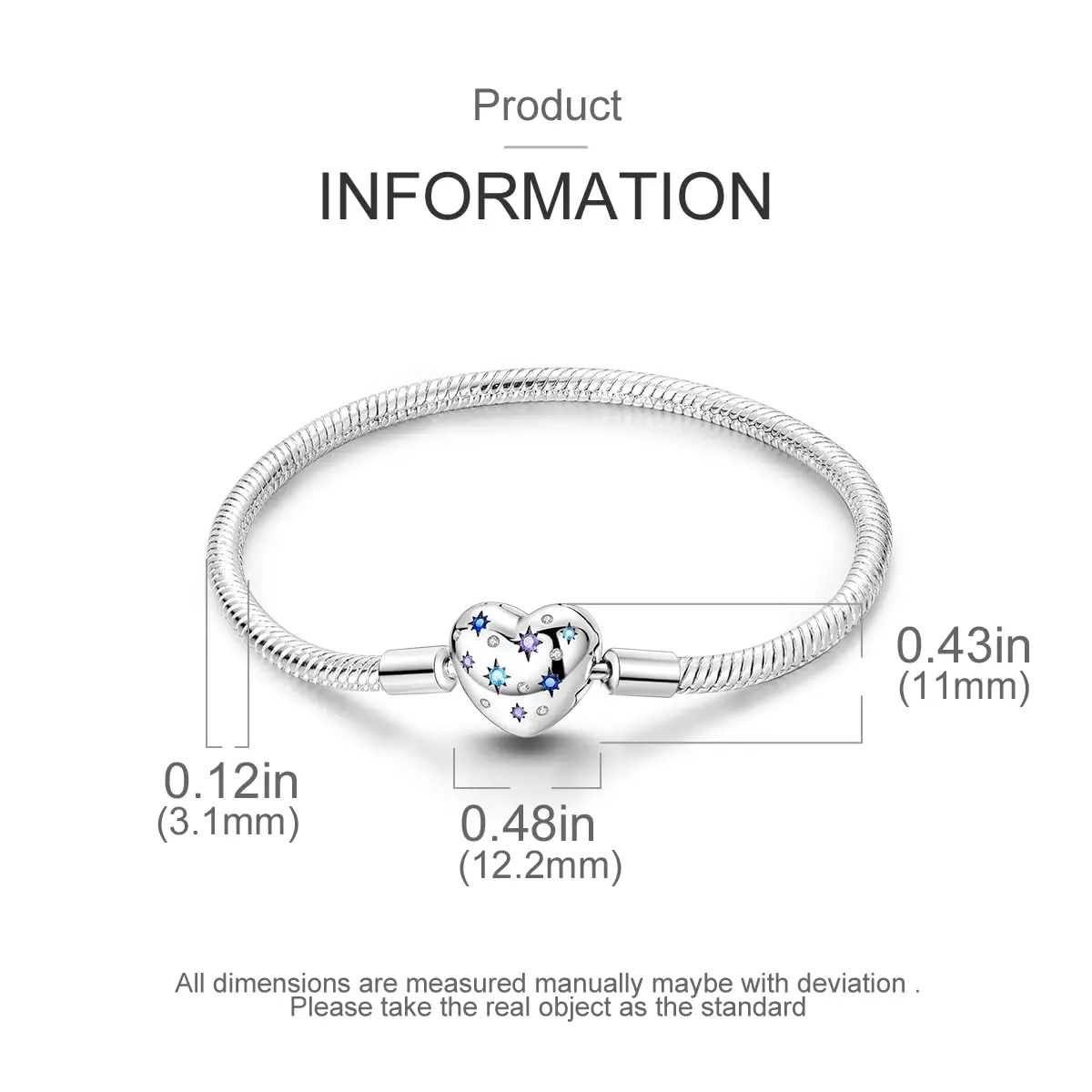 Hapour Charm Bracelet for Women Sterling Silver, Heart Clasp Snake Chain | Travel & Gift - view 4