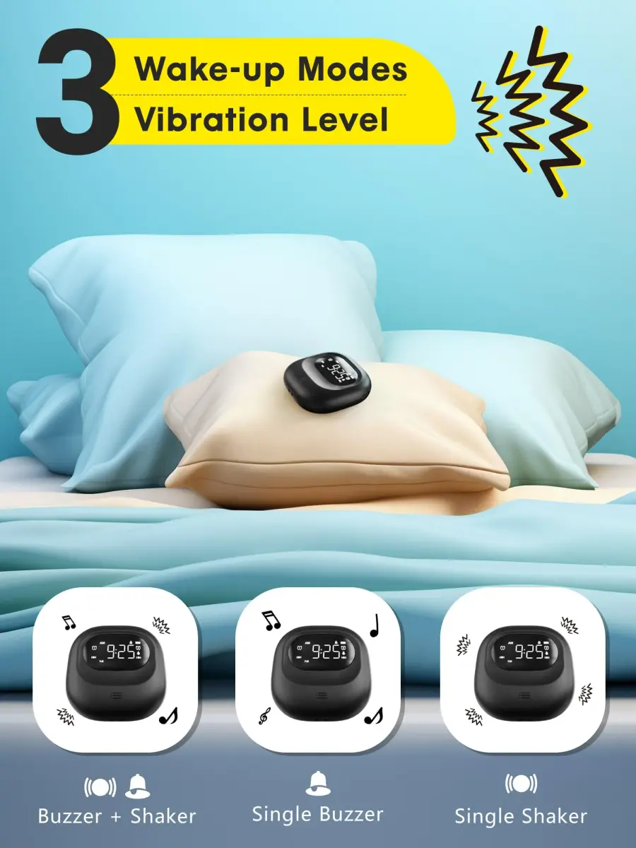 ROCAM Vibrating Alarm Clock Bed Shaker with 3000mAh Battery | Rechargeable, Silent Wake-Up, Dual Alarms, Travel-Friendly - view 5