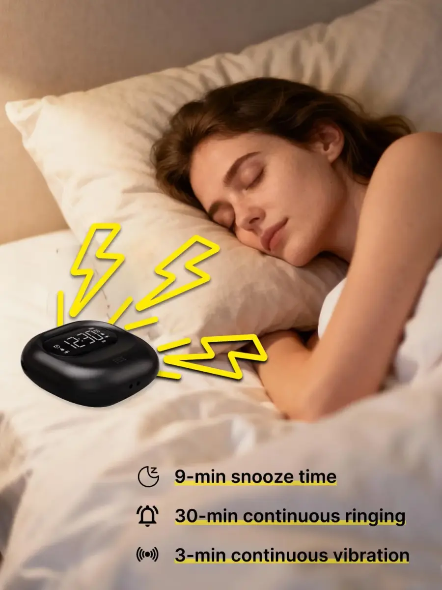 ROCAM Vibrating Alarm Clock Bed Shaker with 3000mAh Battery | Rechargeable, Silent Wake-Up, Dual Alarms, Travel-Friendly - view 6