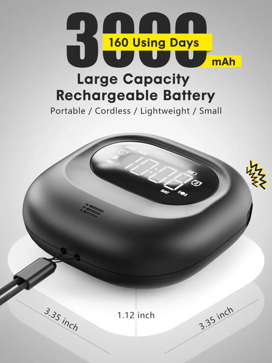 ROCAM Vibrating Alarm Clock Bed Shaker with 3000mAh Battery | Rechargeable, Silent Wake-Up, Dual Alarms, Travel-Friendly - view 2