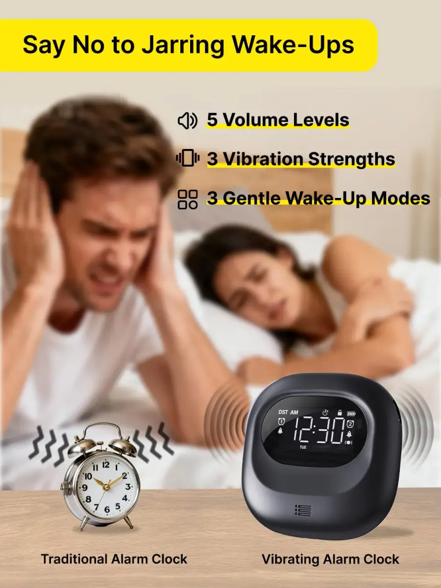 ROCAM Vibrating Alarm Clock Bed Shaker with 3000mAh Battery | Rechargeable, Silent Wake-Up, Dual Alarms, Travel-Friendly - view 4