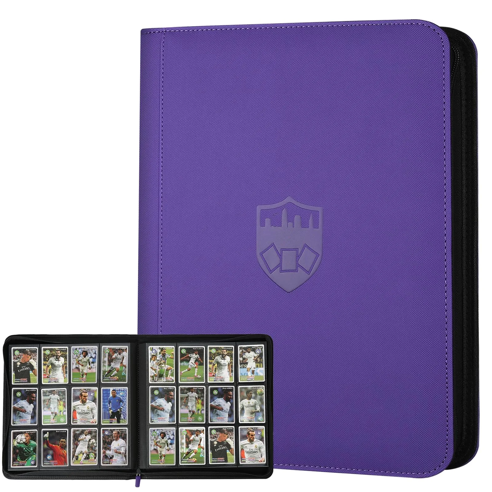 GERMUN Ringless Trading Card Binder, 720 Cards PU Fixed Page Zipper Album (Purple, 12 Pockets) - main product image