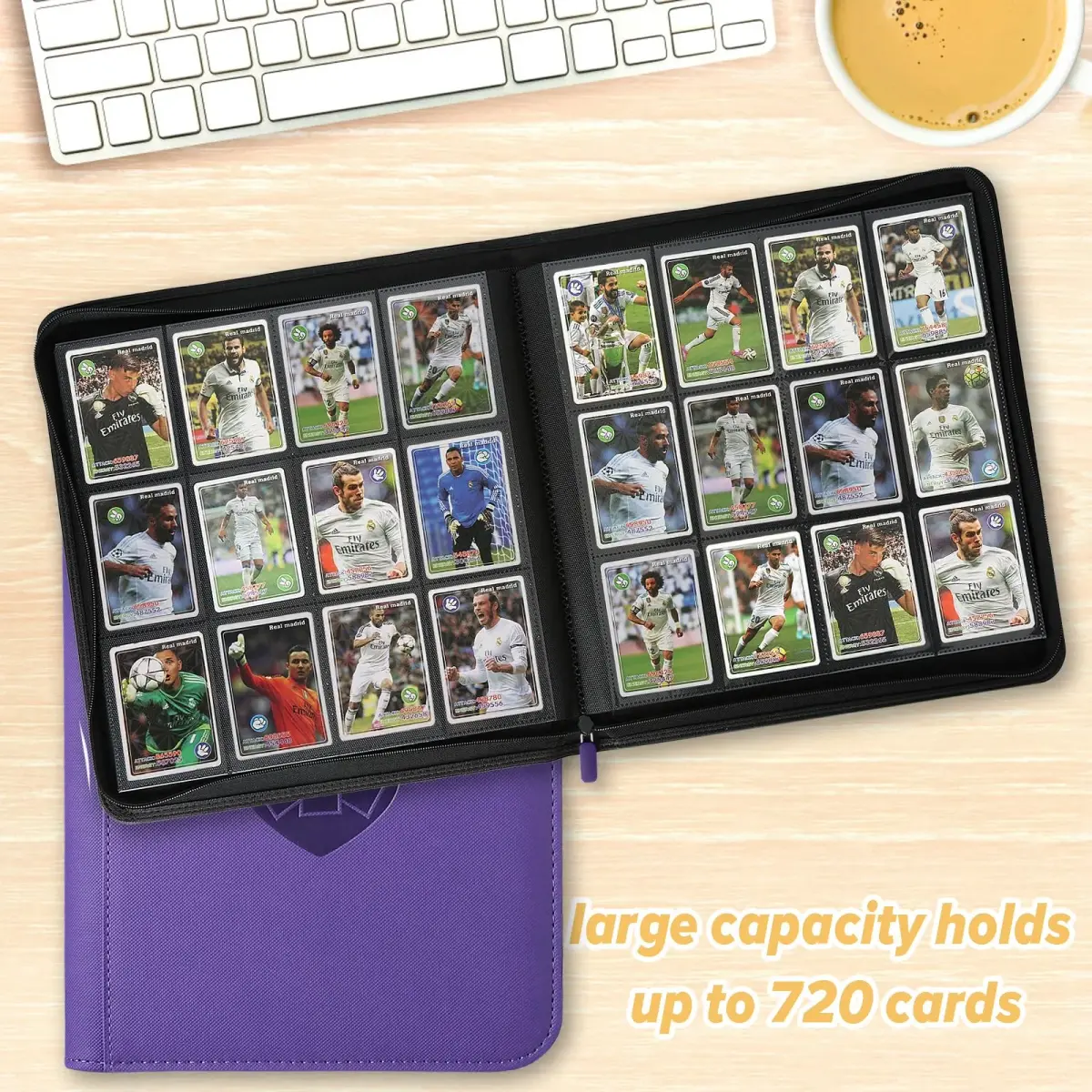 GERMUN Ringless Trading Card Binder, 720 Cards PU Fixed Page Zipper Album (Purple, 12 Pockets) - view 5