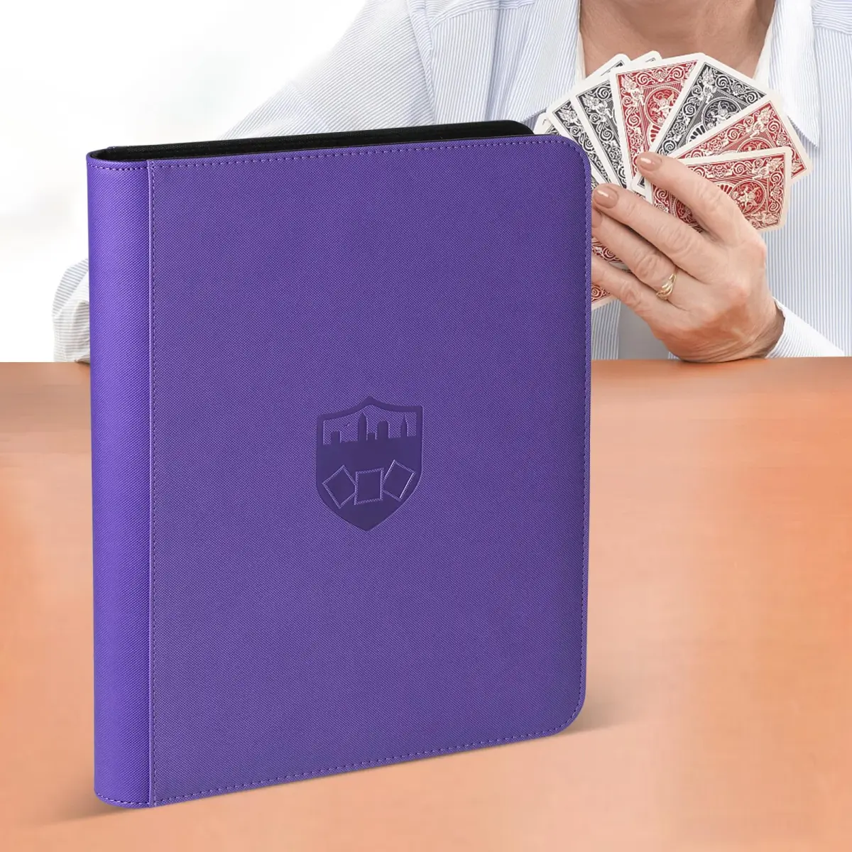 GERMUN Ringless Trading Card Binder, 720 Cards PU Fixed Page Zipper Album (Purple, 12 Pockets) - view 7