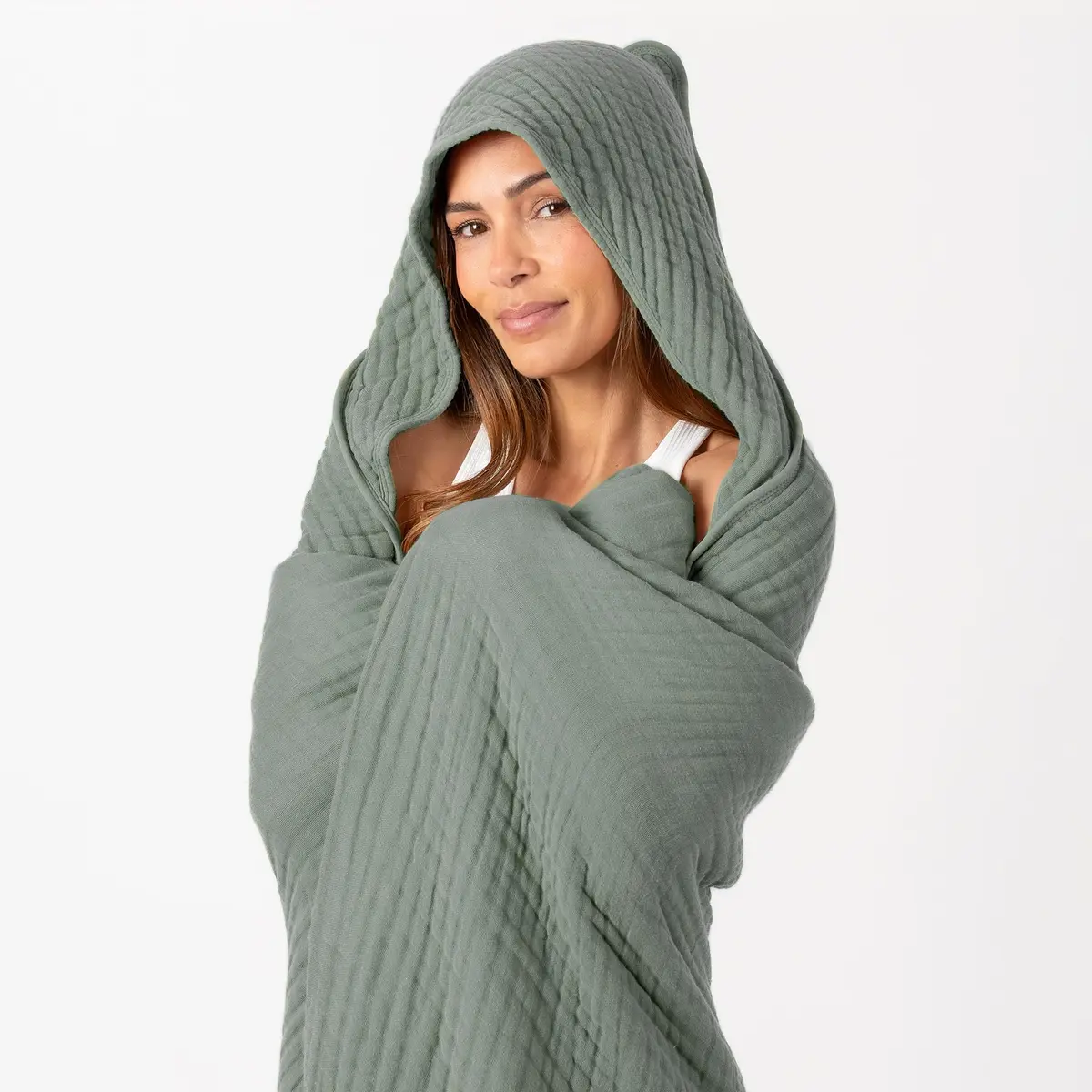 Comfy Cubs Adult Hooded Towel - Large 58'' x 58'', Soft, Absorbent, Stylish Dual-Function Muslin Towel Hoodie for Bath, Relaxation, and Everyday Use - Fern - view 2
