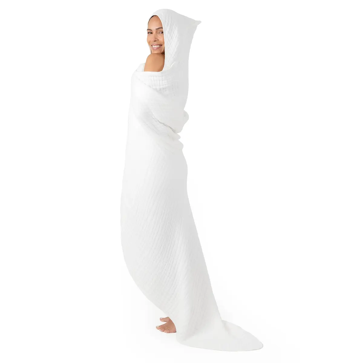 Comfy Cubs Adult Hooded Towel - Large 58'' x 58'', Soft, Absorbent, Stylish Dual-Function Muslin Towel Hoodie for Bath, Relaxation, and Everyday Use - White - main product image