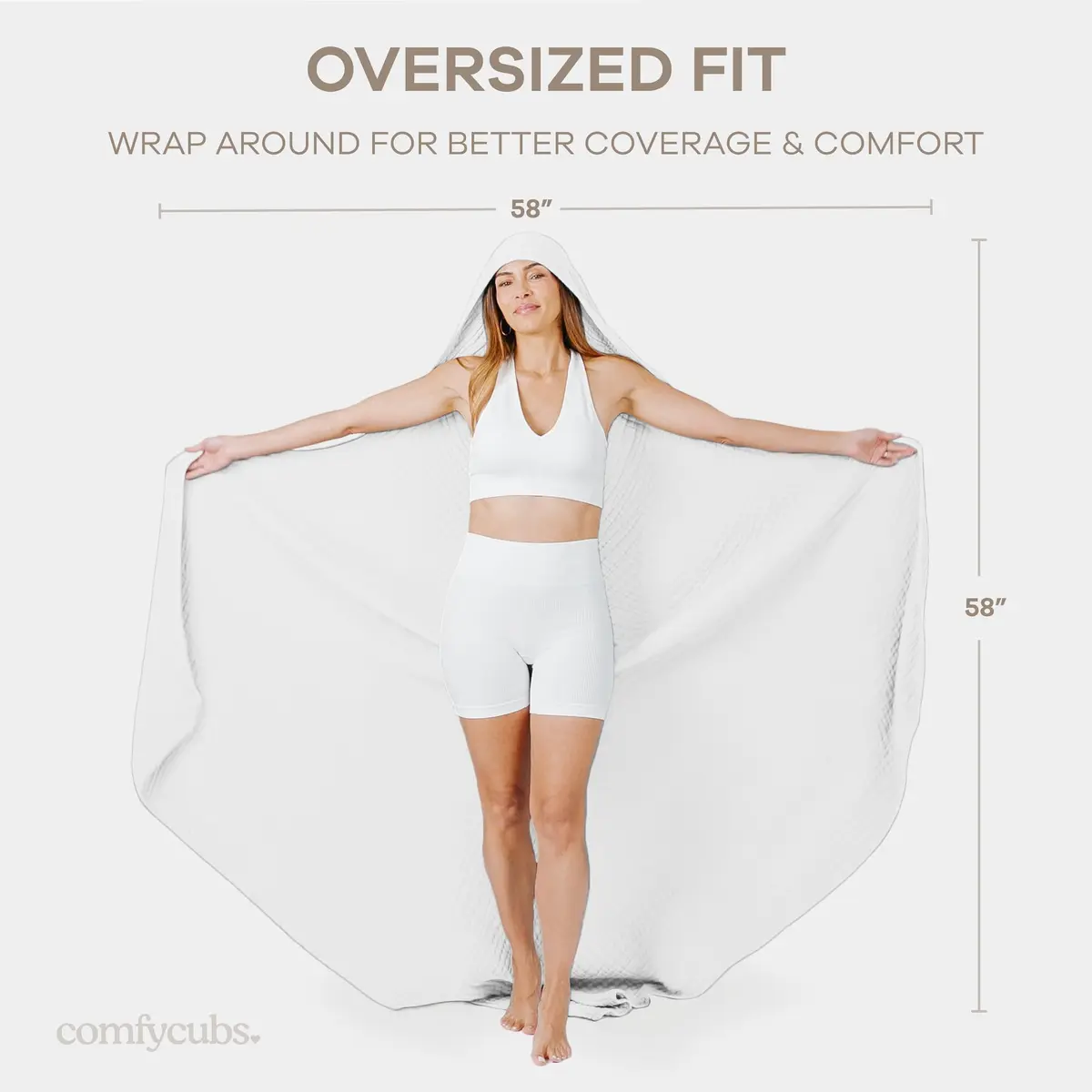 Comfy Cubs Adult Hooded Towel - Large 58'' x 58'', Soft, Absorbent, Stylish Dual-Function Muslin Towel Hoodie for Bath, Relaxation, and Everyday Use - White - view 5
