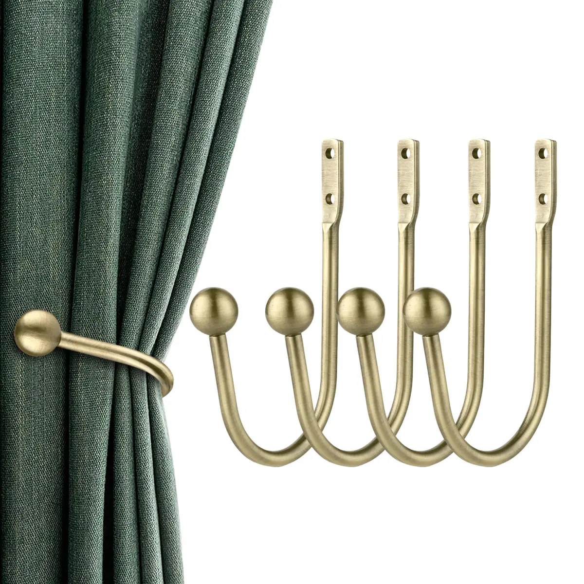 Gobutend Curtain Holdbacks 4pcs Antique Brass Wall Mount Drapery Tiebacks | Durable & Elegant - main product image
