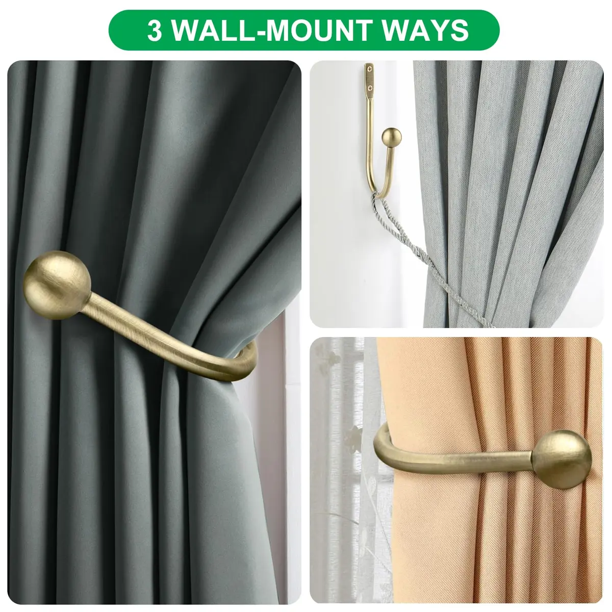 Gobutend Curtain Holdbacks 4pcs Antique Brass Wall Mount Drapery Tiebacks | Durable & Elegant - view 7