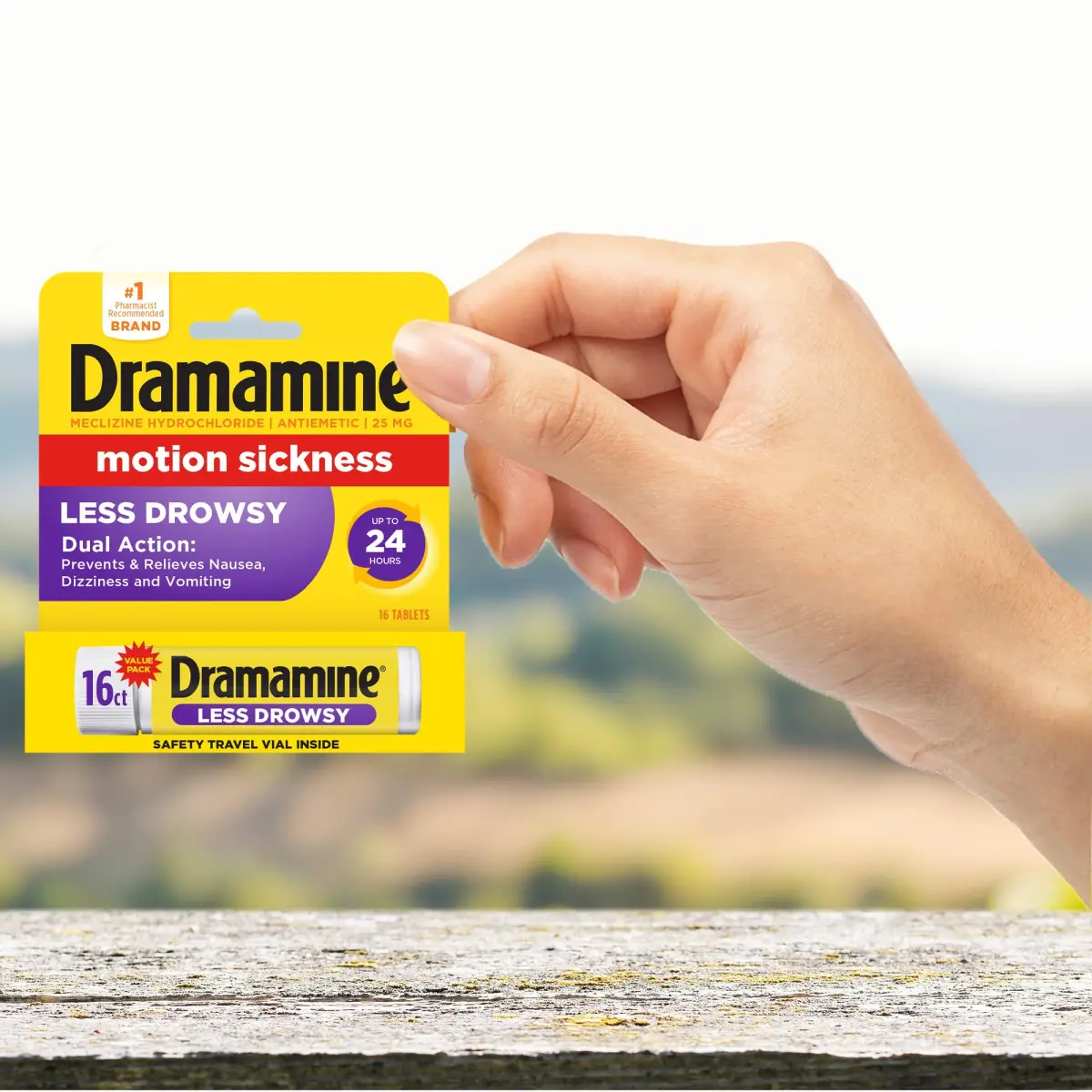 Dramamine Less Drowsy Motion Sickness Relief Tablets 16 Count (Pack of 1) | Prevents & Treats Nausea, Dizziness, Vomiting for 24 Hours - view 6
