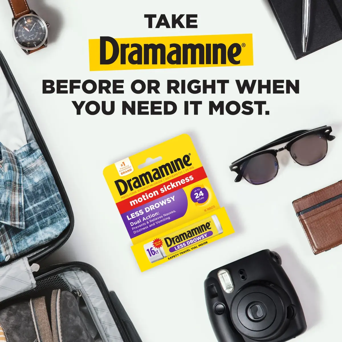 Dramamine Less Drowsy Motion Sickness Relief Tablets 16 Count (Pack of 1) | Prevents & Treats Nausea, Dizziness, Vomiting for 24 Hours - view 3