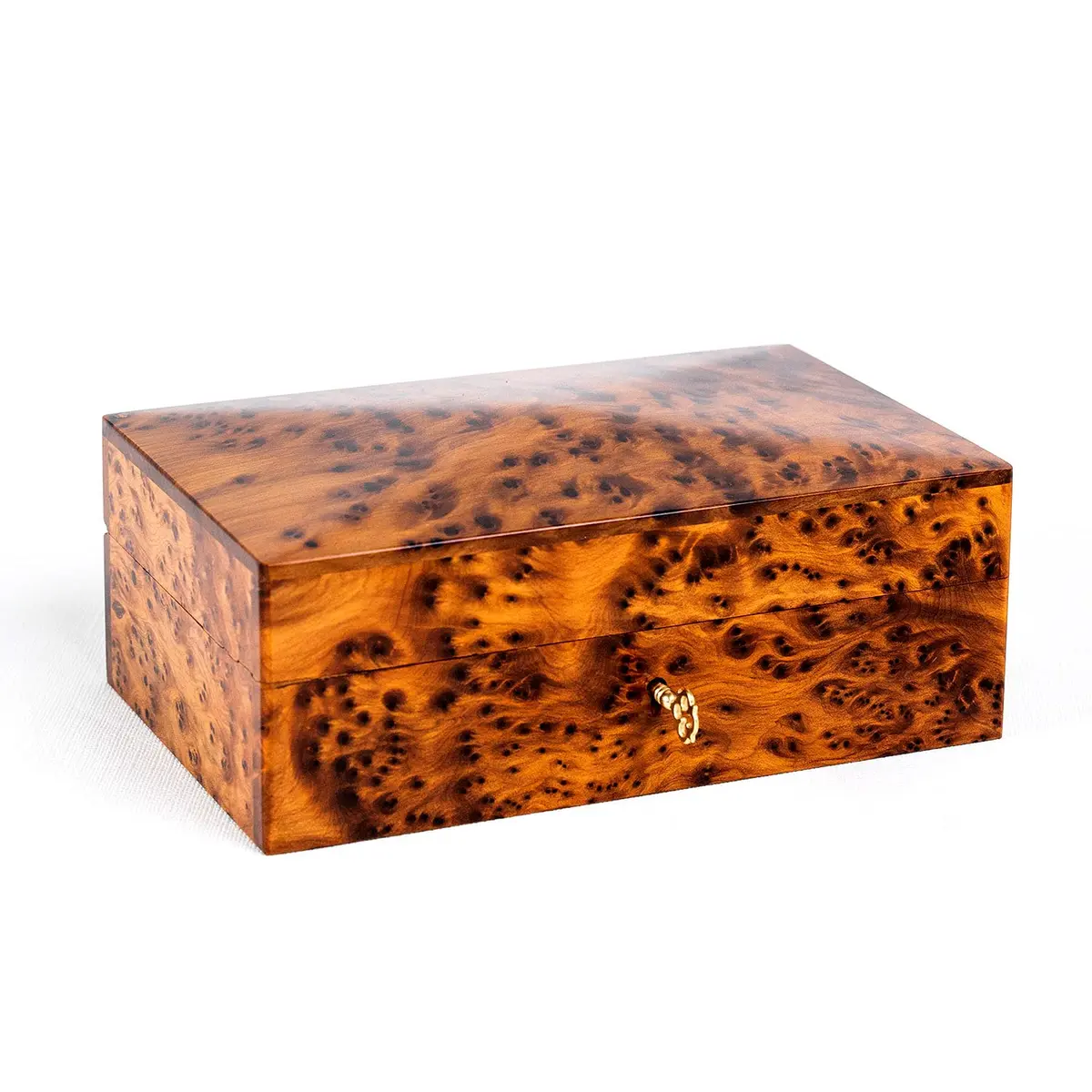 BAZAARDI Hand Carved Wooden Jewelry Box 6x4.35x3 in | Lockable Moroccan Thuya Burl - main product image