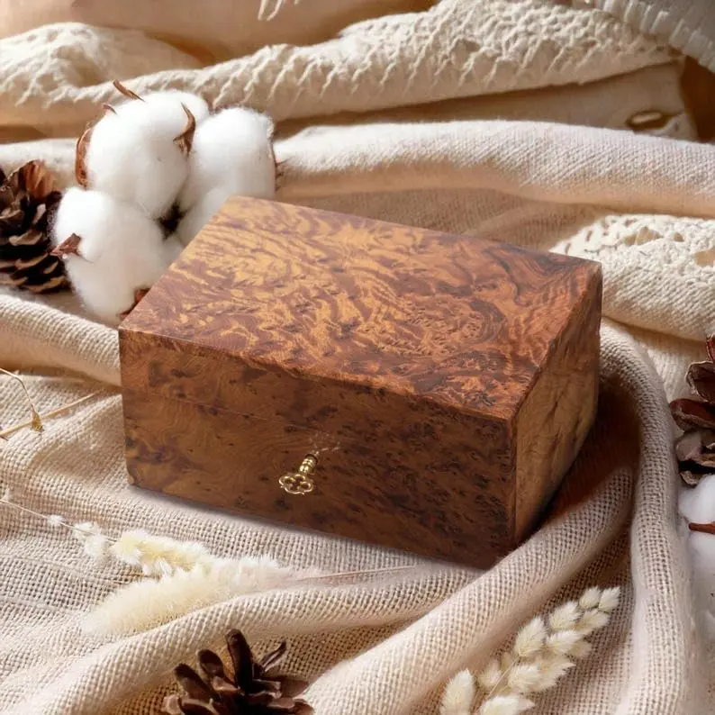 BAZAARDI Hand Carved Wooden Jewelry Box 6x4.35x3 in | Lockable Moroccan Thuya Burl - view 6