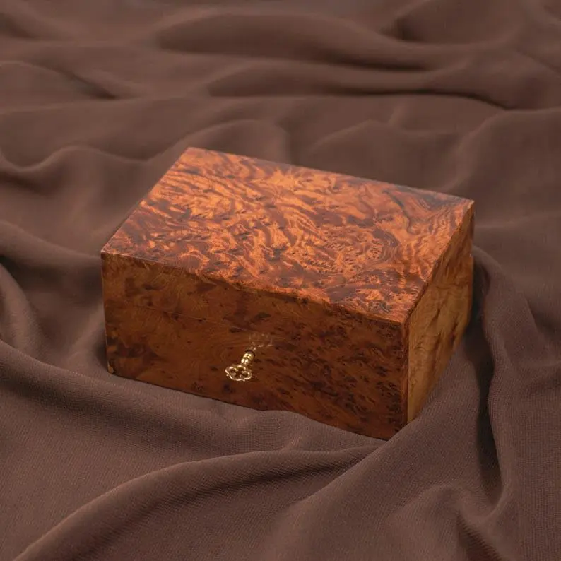 BAZAARDI Hand Carved Wooden Jewelry Box 6x4.35x3 in | Lockable Moroccan Thuya Burl - view 8