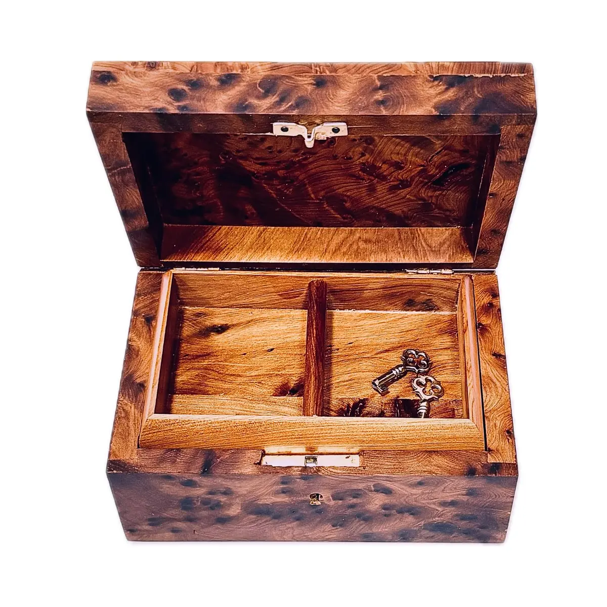 BAZAARDI Hand Carved Wooden Jewelry Box 6x4.35x3 in | Lockable Moroccan Thuya Burl - view 2