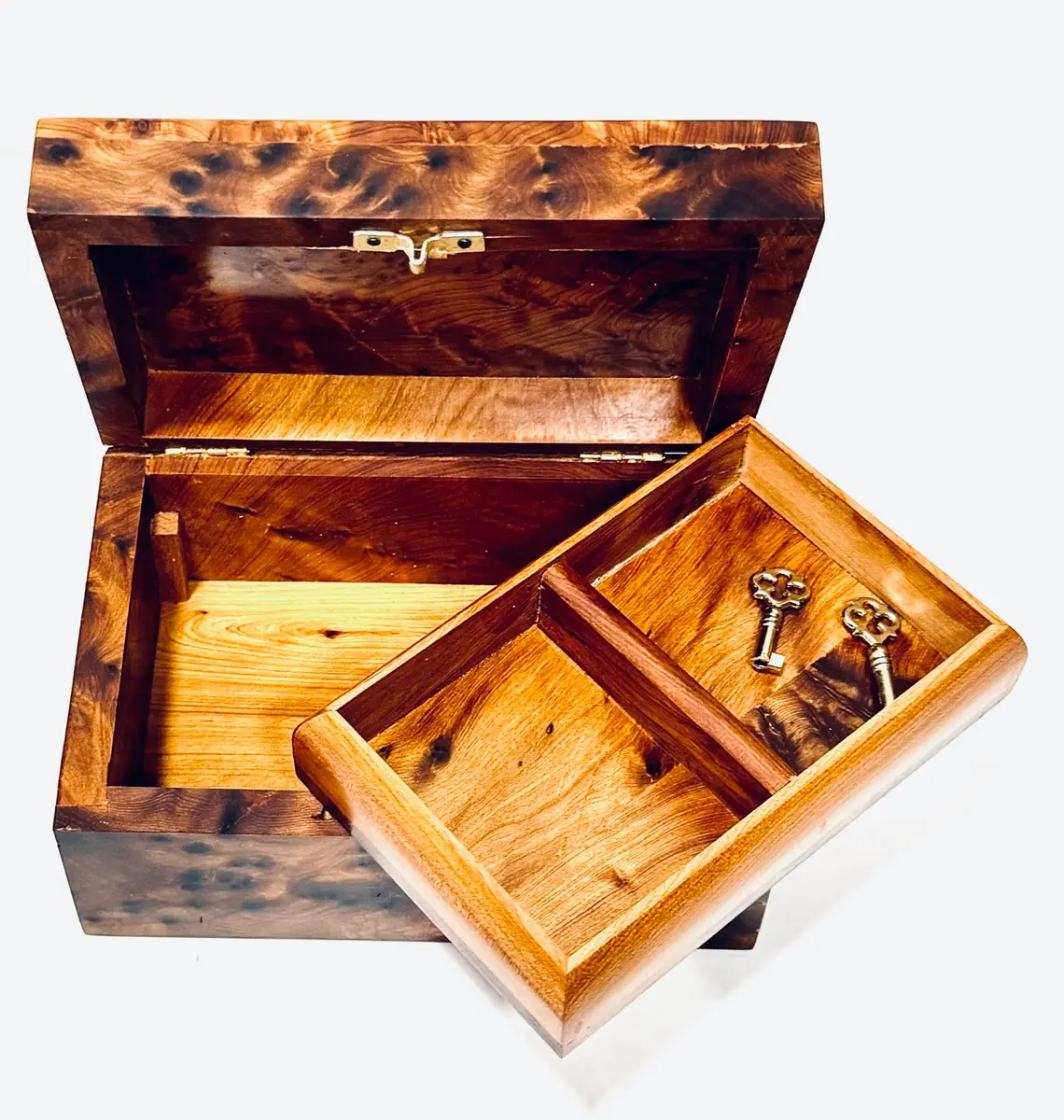BAZAARDI Hand Carved Wooden Jewelry Box 6x4.35x3 in | Lockable Moroccan Thuya Burl - view 3
