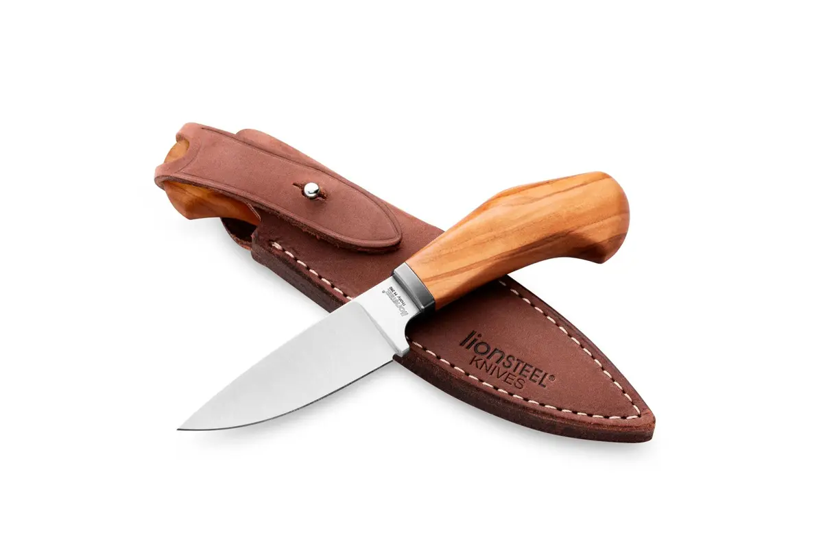 LionSteel WILLY Compact Fixed Blade Knife | Italian M390 Steel, Solid Handle, Titanium Guard (Olive Wood) - main product image